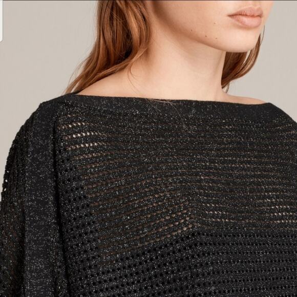All Saints Women's Elle Metallic Jumper Black Open Knit Batwing Top XS - Picture 14 of 15